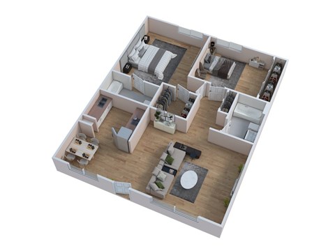 Floor plan for 2 beds, 2 baths, 1026 sqft